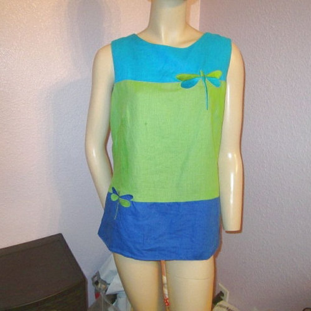 Vintage U2 Embroidered Linen Blouse Top Size M Sleeveless Tunic Colorful Boho
